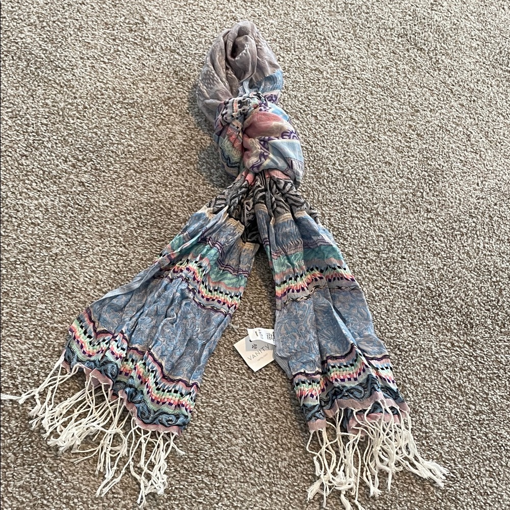 Vanity Multicolor Patterned Scarf with Fringe